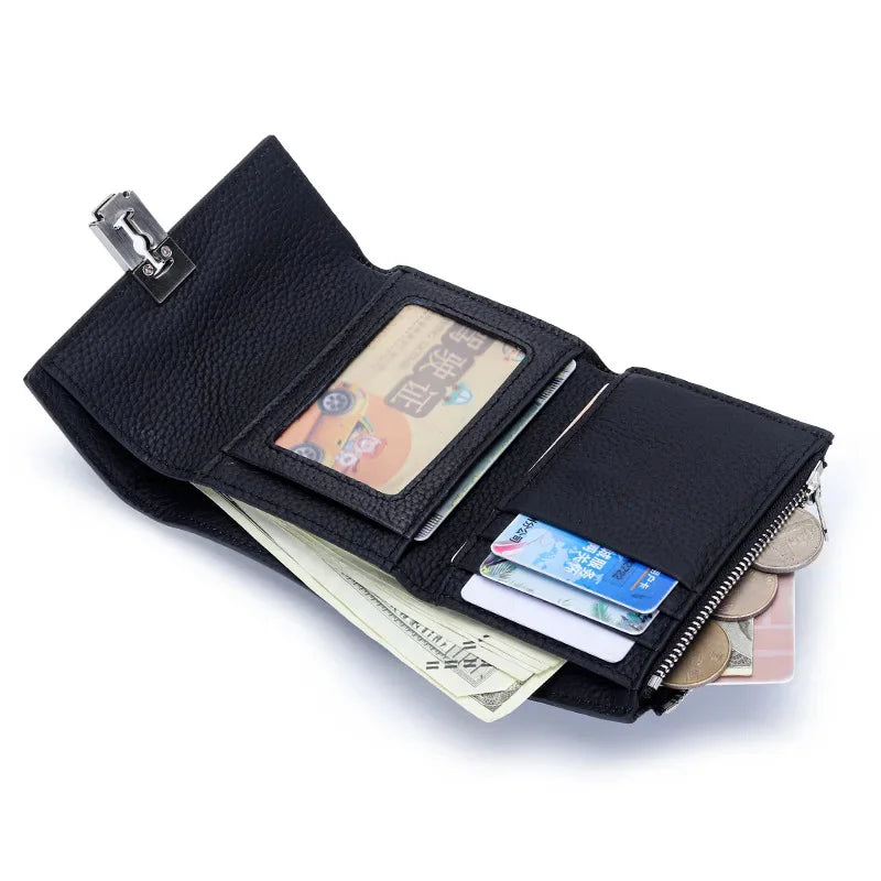Gift Box Three-fold Small Purse Women's 2024 New Temperament Leather Folding Short Money Clip Multi-card Change