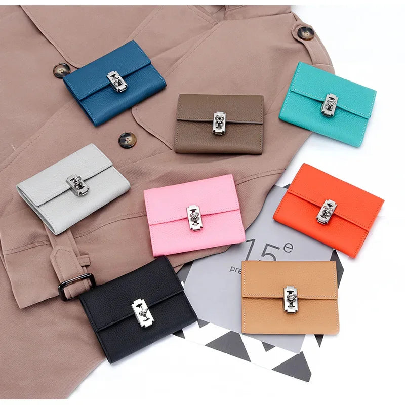 Gift Box Three-fold Small Purse Women's 2024 New Temperament Leather Folding Short Money Clip Multi-card Change