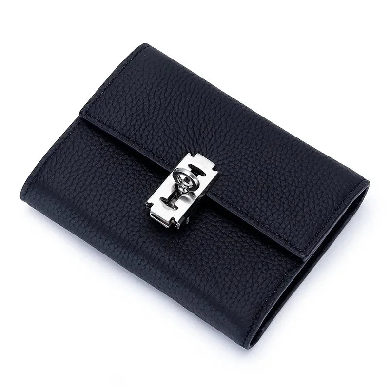 Gift Box Three-fold Small Purse Women's 2024 New Temperament Leather Folding Short Money Clip Multi-card Change