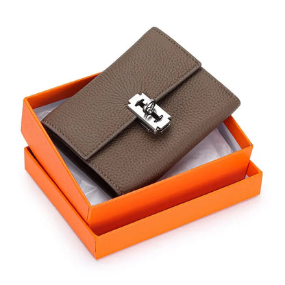 Gift Box Three-fold Small Purse Women's 2024 New Temperament Leather Folding Short Money Clip Multi-card Change