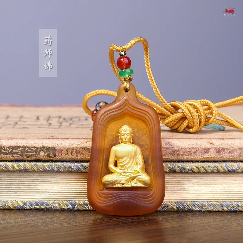 Gilded Coloured glaz Medicine Master Buddha  vajra-pestle  Pendant  Men's and women's styles  Protective pendant