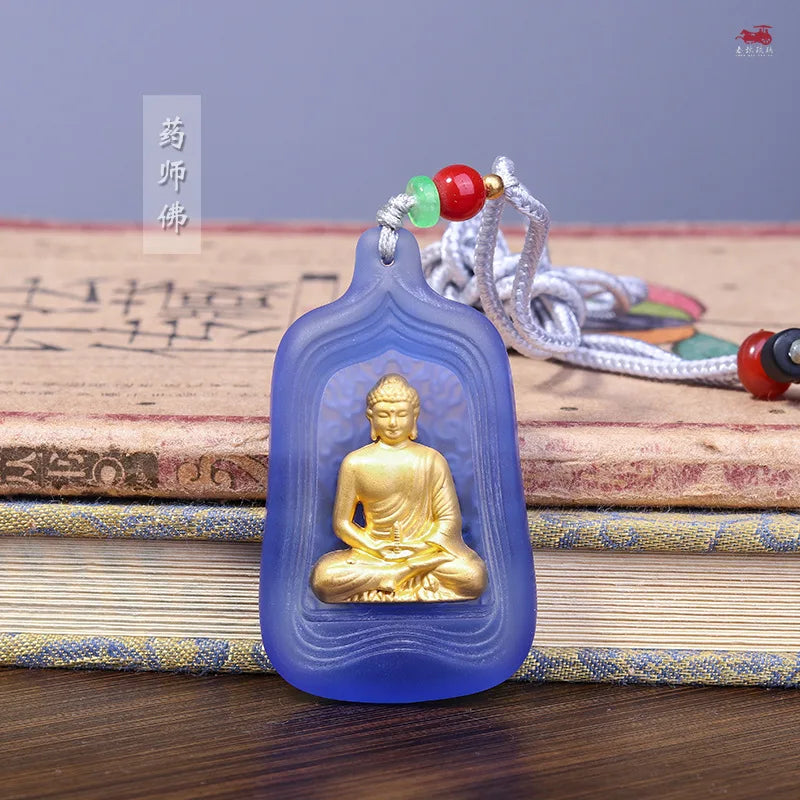 Gilded Coloured glaz Medicine Master Buddha  vajra-pestle  Pendant  Men's and women's styles  Protective pendant