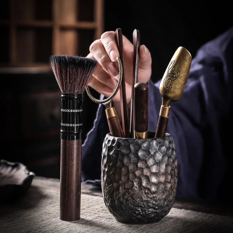 Gilded Iron Glaze Tea Ceremony Set, Six Gentlemen Set Accessories, Tea Drinking Supplies, Clip Brush, Tea Making Tool
