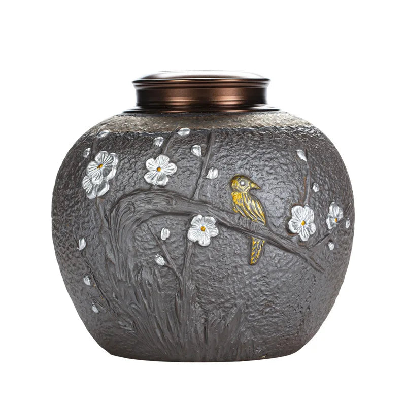 Gilding Japanese Retro Tea Pot Sealed Tank Stoneware Wake up Tea Container Pu'er Tea Packing Box Large Household