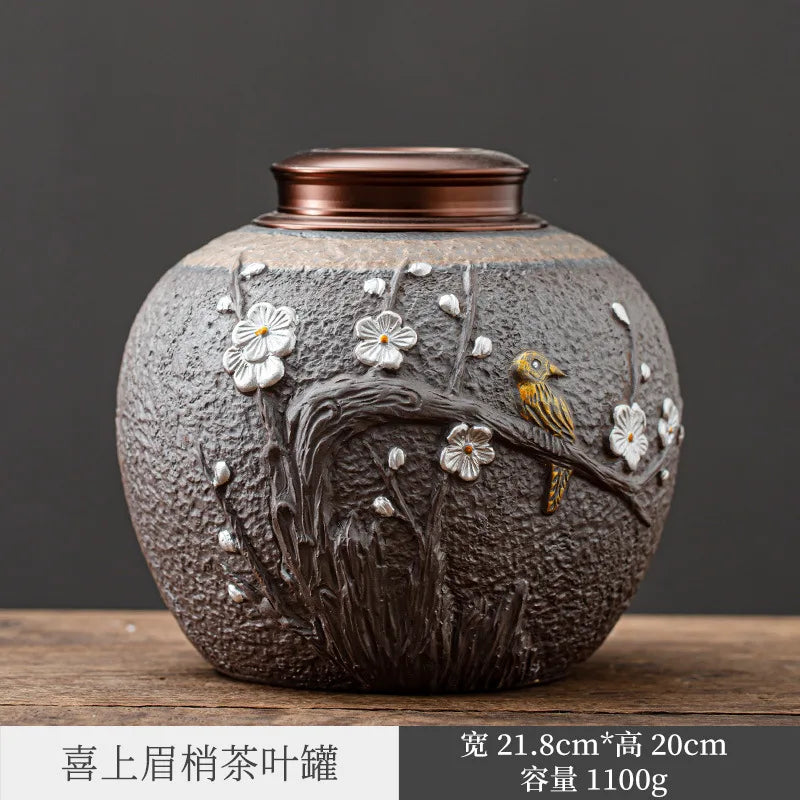 Gilding Japanese Retro Tea Pot Sealed Tank Stoneware Wake up Tea Container Pu'er Tea Packing Box Large Household