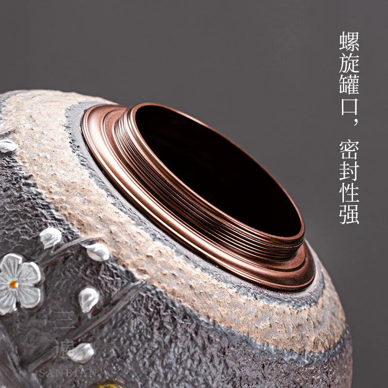 Gilding Japanese Retro Tea Pot Sealed Tank Stoneware Wake up Tea Container Pu'er Tea Packing Box Large Household