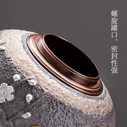 Gilding Japanese Retro Tea Pot Sealed Tank Stoneware Wake up Tea Container Pu'er Tea Packing Box Large Household