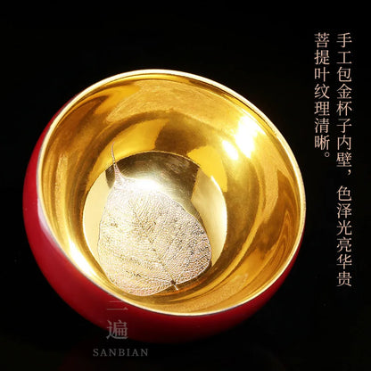 Gilding Wood Leaf Jian Zhan Teacup Tea Cup Single Cup Ceramic Tea Bowl Tea Bowl Master Cup Kung Fu Large