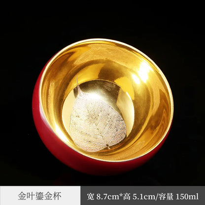 Gilding Wood Leaf Jian Zhan Teacup Tea Cup Single Cup Ceramic Tea Bowl Tea Bowl Master Cup Kung Fu Large