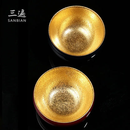 Gilding Wood Leaf Jian Zhan Teacup Tea Cup Single Cup Ceramic Tea Bowl Tea Bowl Master Cup Kung Fu Large