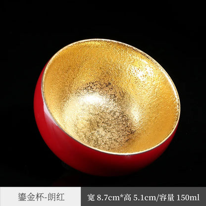Gilding Wood Leaf Jian Zhan Teacup Tea Cup Single Cup Ceramic Tea Bowl Tea Bowl Master Cup Kung Fu Large