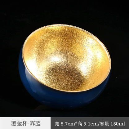 Gilding Wood Leaf Jian Zhan Teacup Tea Cup Single Cup Ceramic Tea Bowl Tea Bowl Master Cup Kung Fu Large