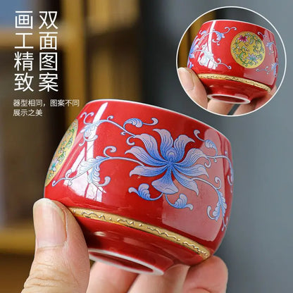 Gilt Silver Tea Cup Ceramic Teacup Enamel Silver Tea Cup Chinese Kung Fu Tea Set Colorful Master Cup Gift Box