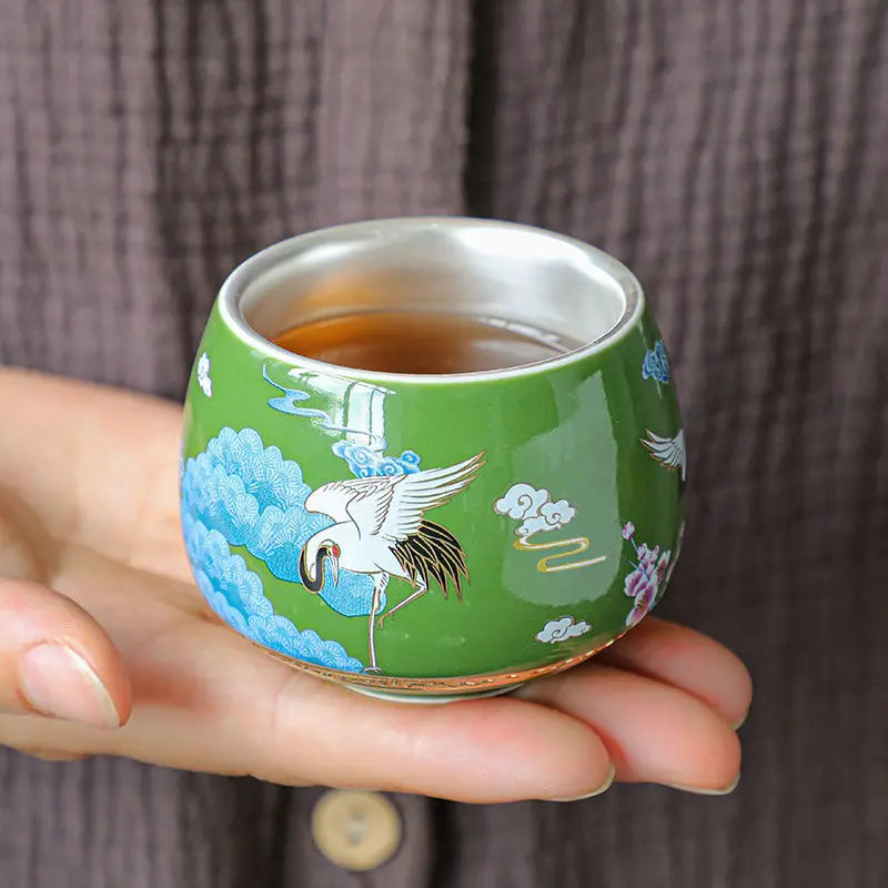 Gilt Silver Tea Cup Ceramic Teacup Enamel Silver Tea Cup Chinese Kung Fu Tea Set Colorful Master Cup Gift Box
