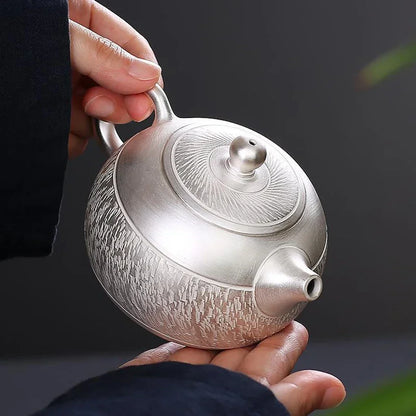 Gilt Silver Teapot Handmade Hammered Filter Ceramic Teapot 200ML Silver-Clad Porcelain Make Tea Pot Home Tea Set