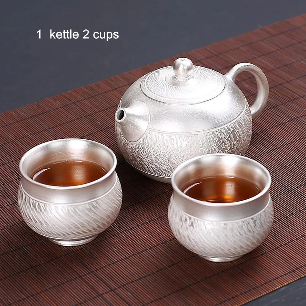 Gilt Silver Teapot Handmade Hammered Filter Ceramic Teapot 200ML Silver-Clad Porcelain Make Tea Pot Home Tea Set