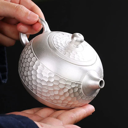 Gilt Silver Teapot Handmade Hammered Filter Ceramic Teapot 200ML Silver-Clad Porcelain Make Tea Pot Home Tea Set