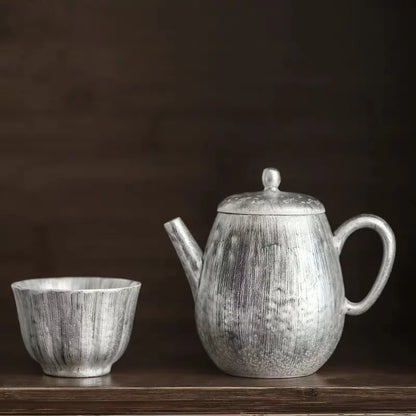 Gilt Silver Teapot Tea Pot Japanese Style Brushed Silver Ceramics Filter Kettle Household Kung Fu Tea Set Teaware Kitchen Dining