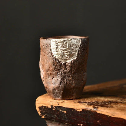 Gilt Silver Totem Master Cup Vintage Rough Pottery Tea Cup Kung Fu Tea Cup Handmade Ceramic Tea Set Single