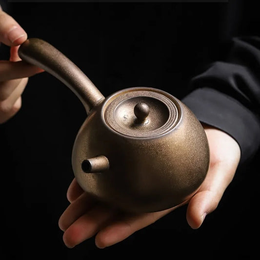 Gilt Small Single Pot Household Kung Fu Tea Set Teapot With Filter Japanese Ceramic Pot With Side Handle Infuser Teaware Kitchen
