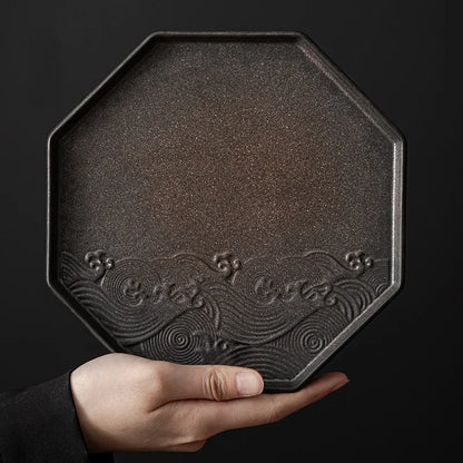 Gilt Stoneware Pot Tray Japanese Dry Tea Tray Retro Zen Ceramic Accessories Coffee Tray Antique Pot Holder Mat