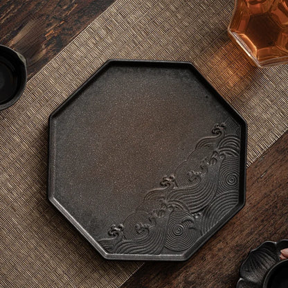 Gilt Stoneware Pot Tray Japanese Dry Tea Tray Retro Zen Ceramic Accessories Coffee Tray Antique Pot Holder Mat