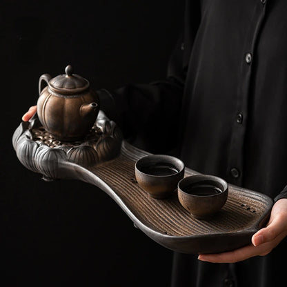 Gilt glaze dry soaking tray creative antique ceramic lotus petal tea table water storage small saucer home tea tray
