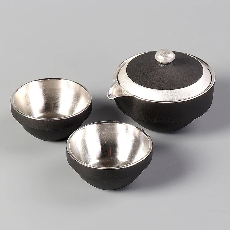 Gilt silver quick guest cup, one pot, two cups, 2 people ceramic Kung Fu Japanese office portable travel tea set