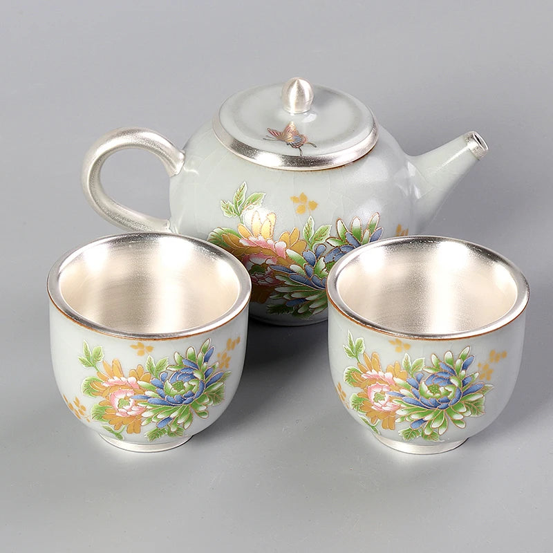 Gilt silver quick guest cup, one pot, two cups, 2 people ceramic Kung Fu Japanese office portable travel tea set