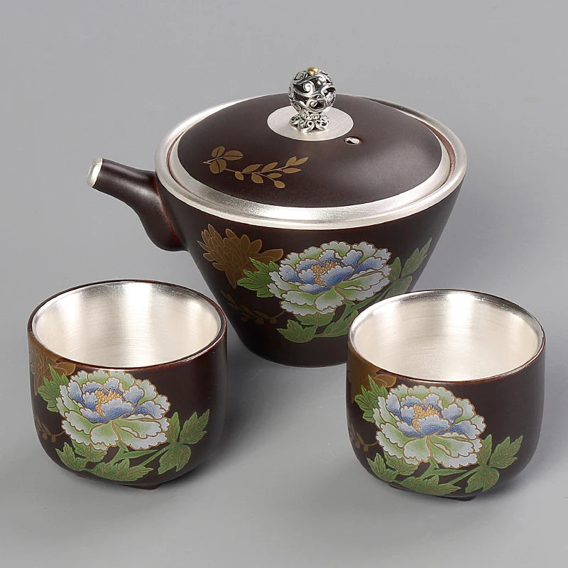 Gilt silver quick guest cup, one pot, two cups, 2 people ceramic Kung Fu Japanese office portable travel tea set