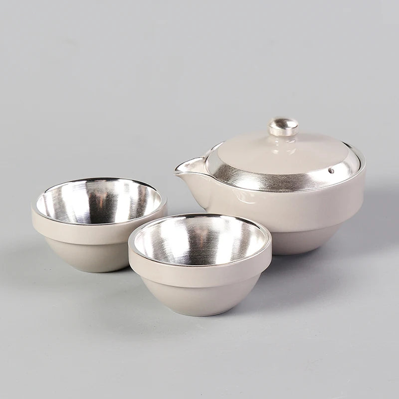 Gilt silver quick guest cup, one pot, two cups, 2 people ceramic Kung Fu Japanese office portable travel tea set