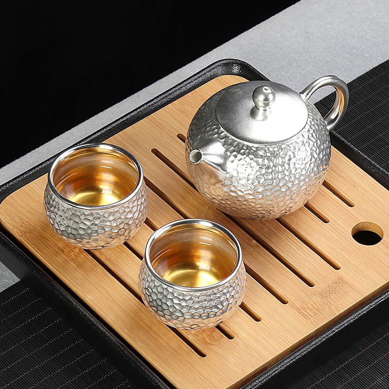 Gilt silver quick guest cup, one pot, two cups, 2 people ceramic Kung Fu Japanese office portable travel tea set