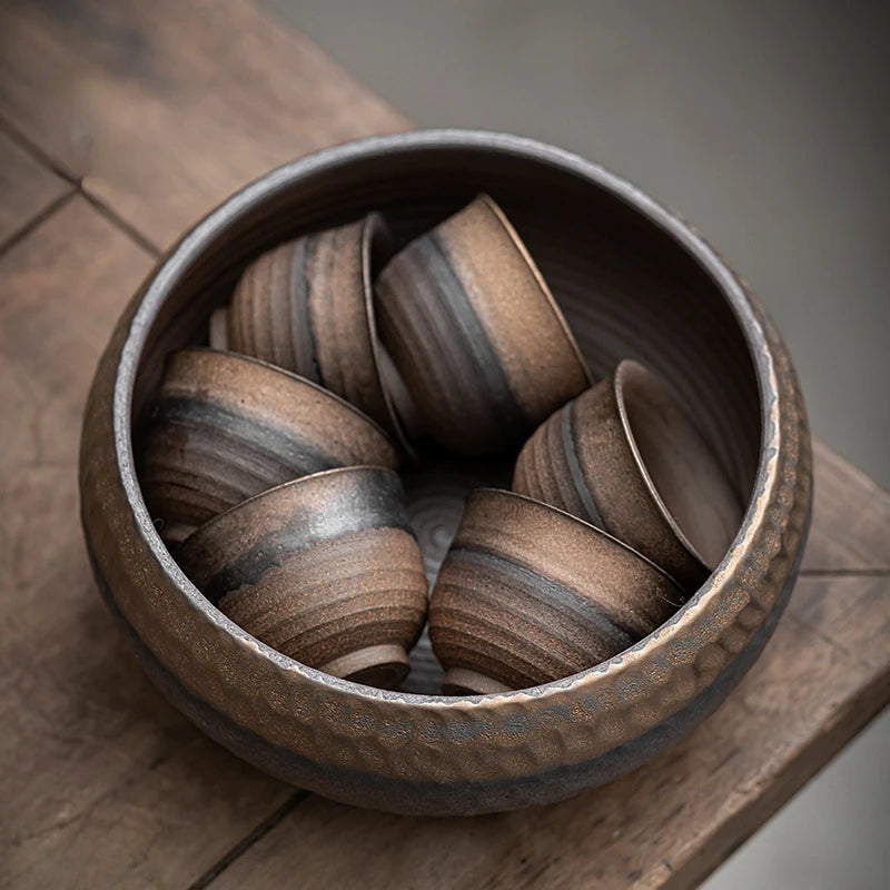 Gilt stoneware tea washing retro ceramic waste water tank iron glaze water Meng Kungfu tea set accessories bowl type Jianshui