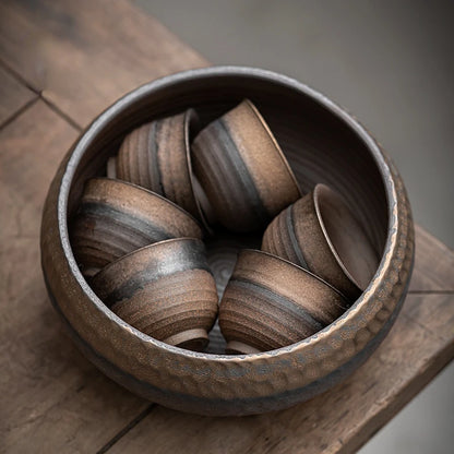 Gilt stoneware tea washing retro ceramic waste water tank iron glaze water Meng Kungfu tea set accessories bowl type Jianshui
