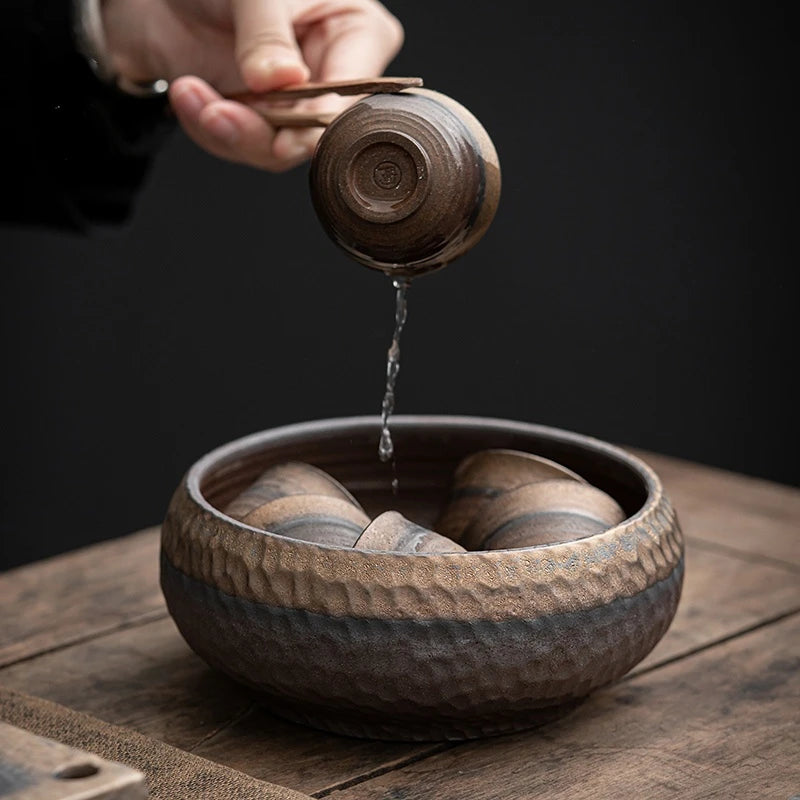 Gilt stoneware tea washing retro ceramic waste water tank iron glaze water Meng Kungfu tea set accessories bowl type Jianshui