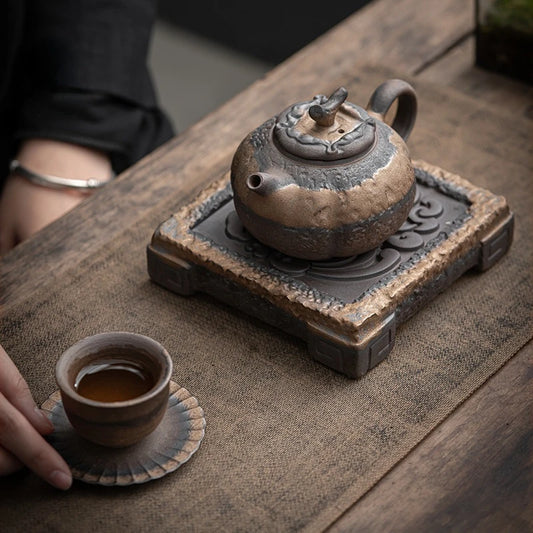 Gilt stoneware teapot retro tea maker ceramic kiln, Kungfu set single pot, Japanese style simple trumpet pitcher