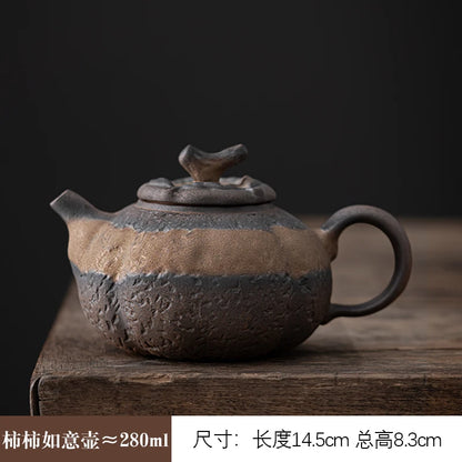 Gilt stoneware teapot retro tea maker ceramic kiln, Kungfu set single pot, Japanese style simple trumpet pitcher