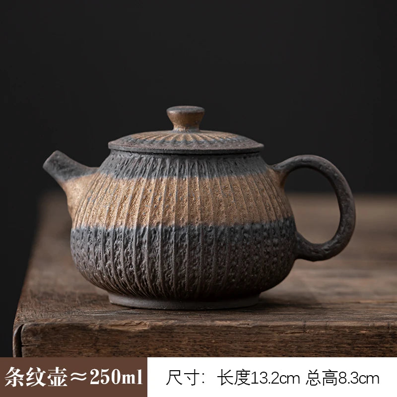Gilt stoneware teapot retro tea maker ceramic kiln, Kungfu set single pot, Japanese style simple trumpet pitcher