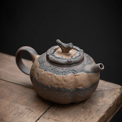 Gilt stoneware teapot retro tea maker ceramic kiln, Kungfu set single pot, Japanese style simple trumpet pitcher