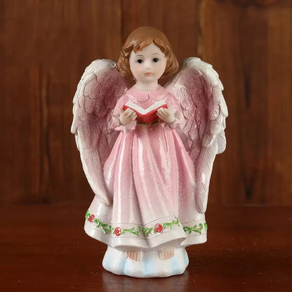 Girl Angel Statues Sculpture Decoration Pink Blue Figurines Religious Gift Desktop Cute European Retro Praying Reading Book
