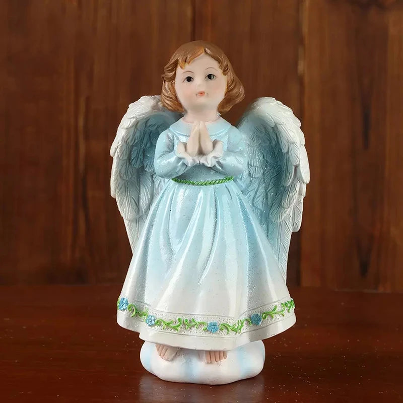 Girl Angel Statues Sculpture Decoration Pink Blue Figurines Religious Gift Desktop Cute European Retro Praying Reading Book