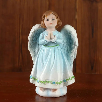Girl Angel Statues Sculpture Decoration Pink Blue Figurines Religious Gift Desktop Cute European Retro Praying Reading Book