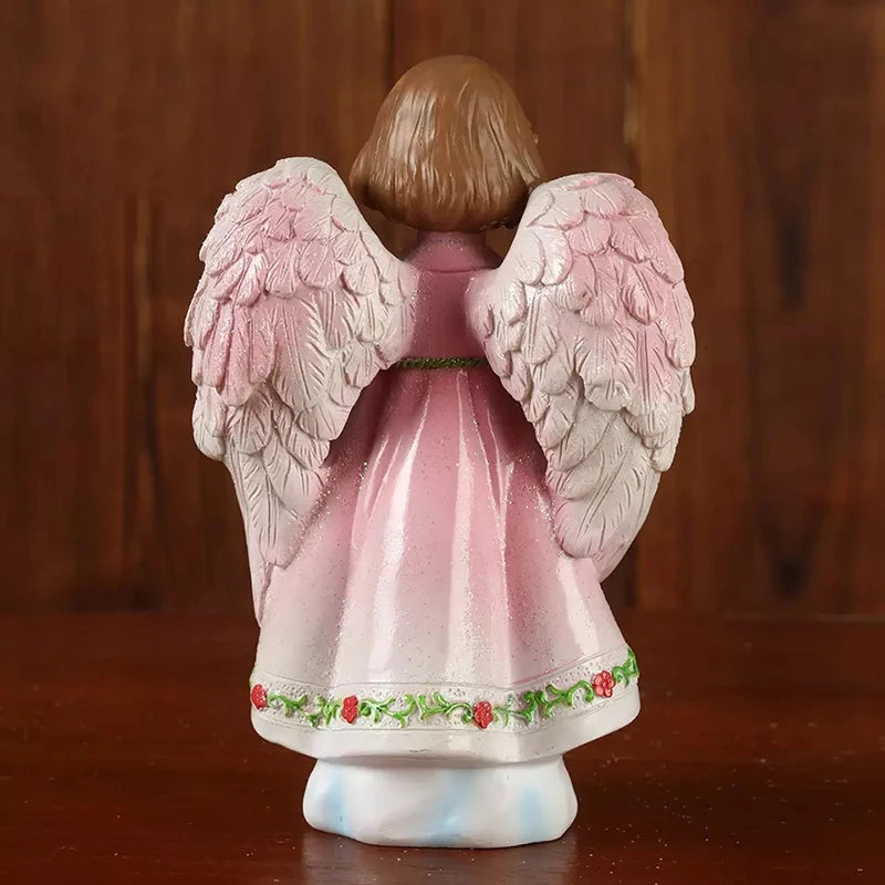 Girl Angel Statues Sculpture Decoration Pink Blue Figurines Religious Gift Desktop Cute European Retro Praying Reading Book