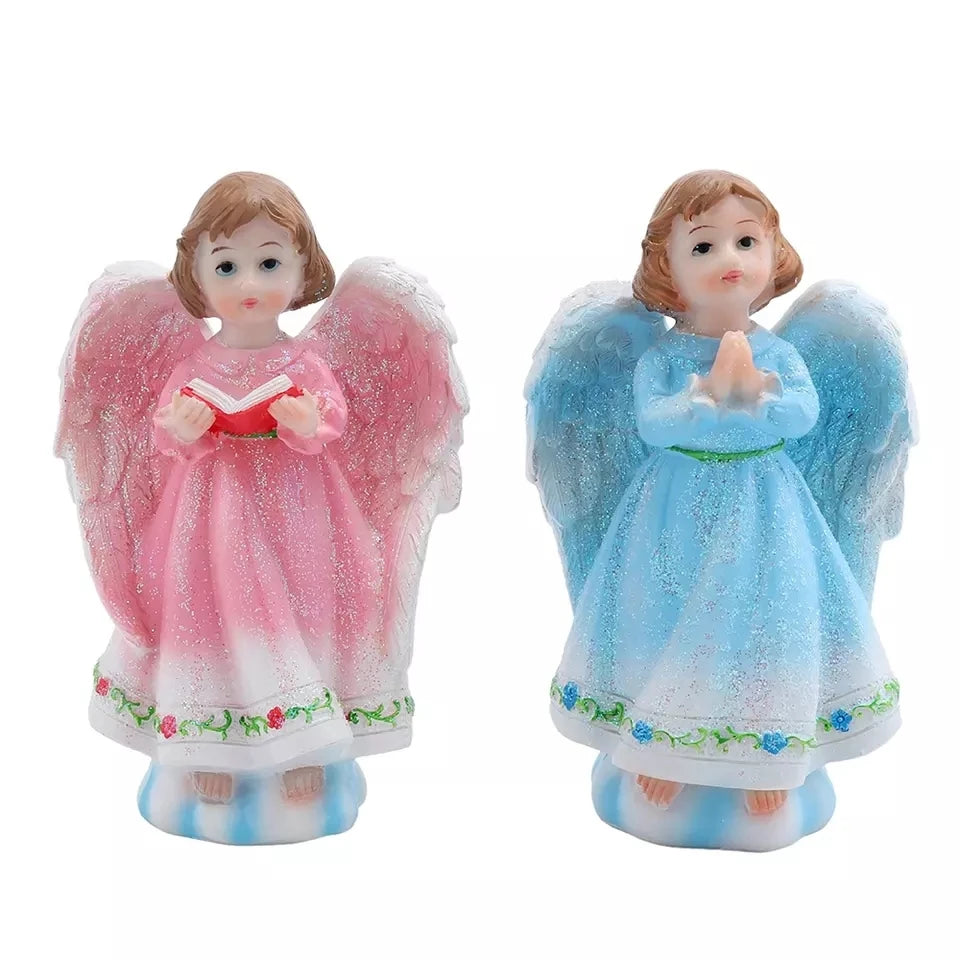 Girl Angel Statues Sculpture Decoration Pink Blue Figurines Religious Gift Desktop Cute European Retro Praying Reading Book