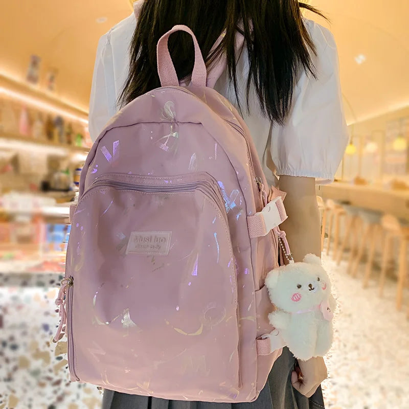 Girl Color Travel School Bag Women Nylon Student Backpack Trendy Ladies Leisure Book Bags Female Laptop College Backpack Fashion