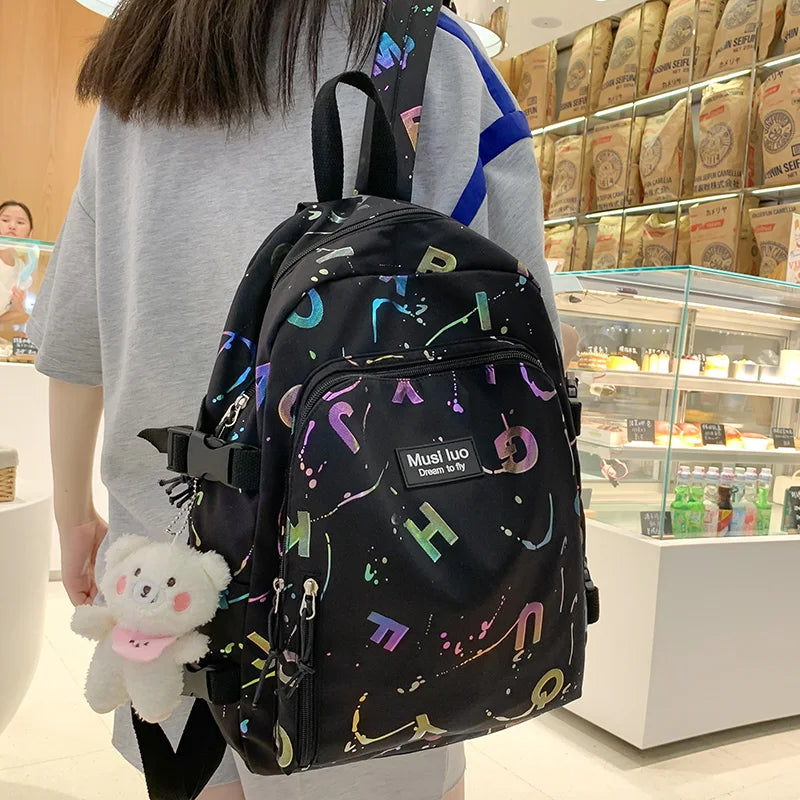 Girl Color Travel School Bag Women Nylon Student Backpack Trendy Ladies Leisure Book Bags Female Laptop College Backpack Fashion
