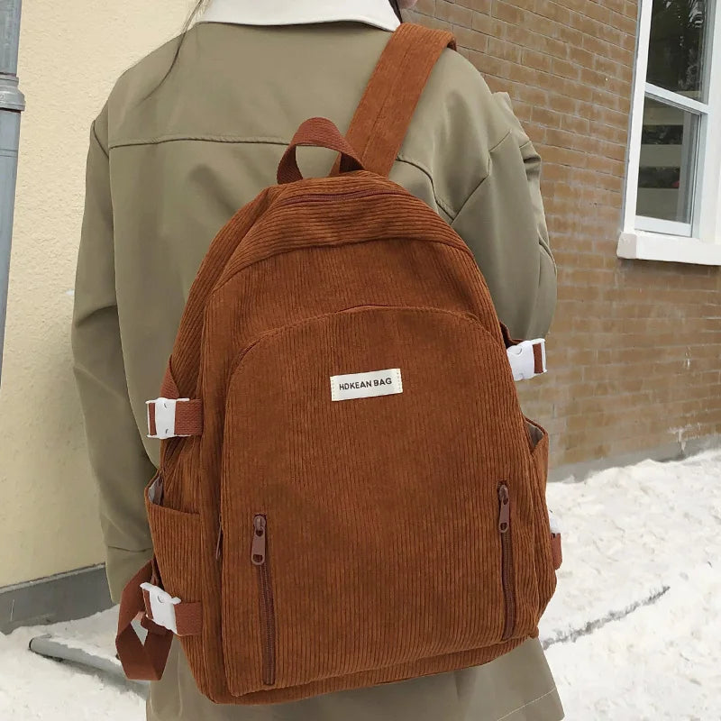 Girl Corduroy White Leisure College Backpack Female Cute University Backpack Women Laptop School Bag Fashion Lady Travel BookBag