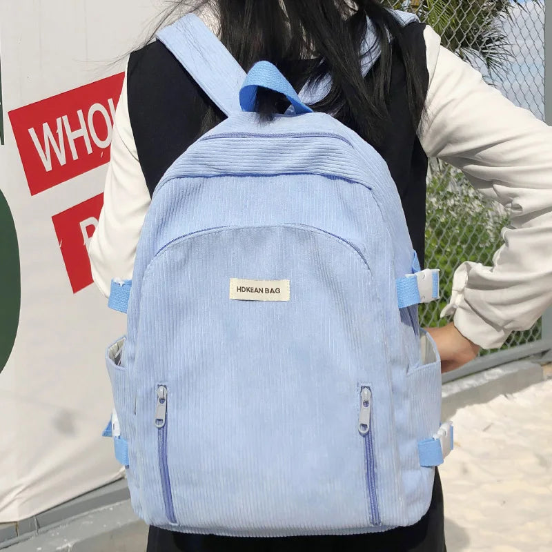 Girl Corduroy White Leisure College Backpack Female Cute University Backpack Women Laptop School Bag Fashion Lady Travel BookBag