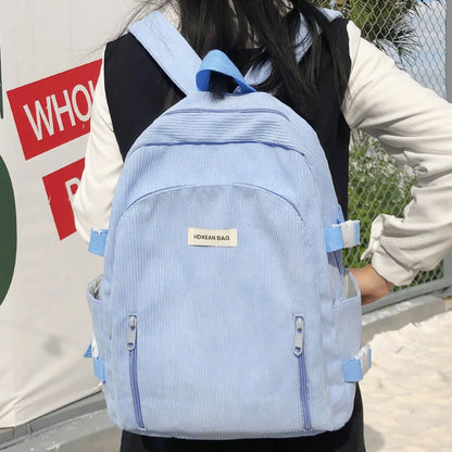 Girl Corduroy White Leisure College Backpack Female Cute University Backpack Women Laptop School Bag Fashion Lady Travel BookBag