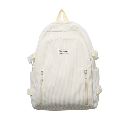Girl Corduroy White Leisure College Backpack Female Cute University Backpack Women Laptop School Bag Fashion Lady Travel BookBag